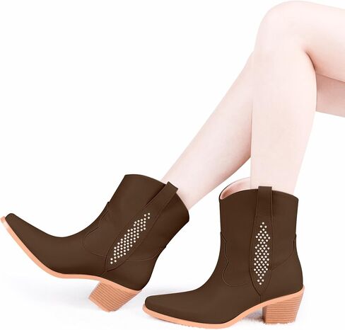 Women's Cowboy Boots Chunky Heel Ankle Boots Pull On Western Cowgirl Boots in Saudi Arabia