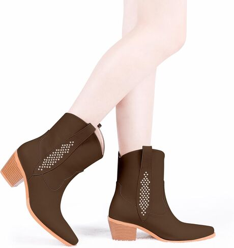Women's Cowboy Boots Chunky Heel Ankle Boots Pull On Western Cowgirl Boots in Saudi Arabia