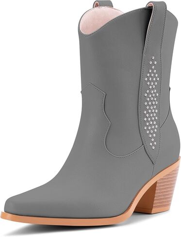 Women's Cowboy Boots Chunky Heel Ankle Boots Pull On Western Cowgirl Boots in Saudi Arabia