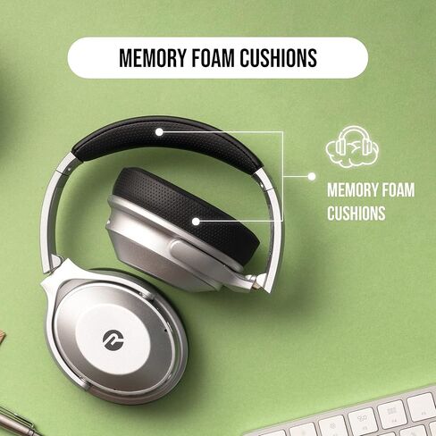 Raycon The Work Bluetooth Wireless Headphones with Detachable Mic, Active Noise Cancellation, 32 Hours of Battery, Memory Foam Cushions, with Talk, Text, and Play, Bluetooth 5.0 (Silver) in Kuwait