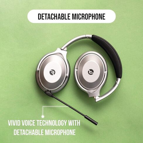 Raycon The Work Bluetooth Wireless Headphones with Detachable Mic, Active Noise Cancellation, 32 Hours of Battery, Memory Foam Cushions, with Talk, Text, and Play, Bluetooth 5.0 (Silver) in Kuwait