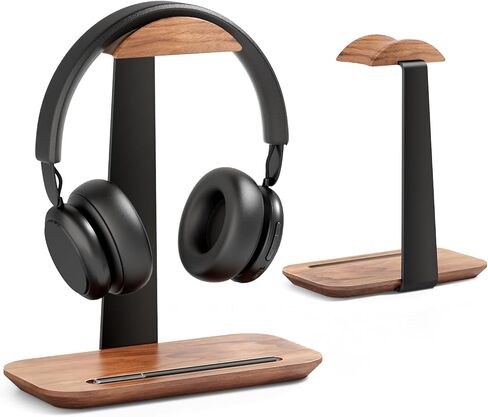 Wood Headphone Stand, Headset Stand for Desk with Phone Holder, Universal Headphone Holder with Storage Base, Headset Holder for Wireless, Bluetooth, Gaming, Audiophile, Kids Headphone, Solid Base in Saudi Arabia