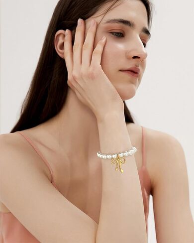 WOWORAMA Baroque Pearl Bracelets for Women Simulated Flat Shell Pearl Bracelets Dainty Irregular Gold Beads Pearl Bracelets Adjustable Size in Saudi Arabia