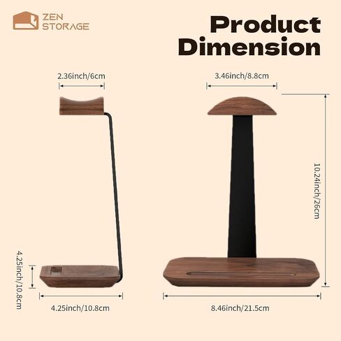 Wood Headphone Stand, Headset Stand for Desk with Phone Holder, Universal Headphone Holder with Storage Base, Headset Holder for Wireless, Bluetooth, Gaming, Audiophile, Kids Headphone, Solid Base in Saudi Arabia
