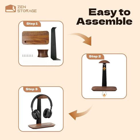 Wood Headphone Stand, Headset Stand for Desk with Phone Holder, Universal Headphone Holder with Storage Base, Headset Holder for Wireless, Bluetooth, Gaming, Audiophile, Kids Headphone, Solid Base in Saudi Arabia