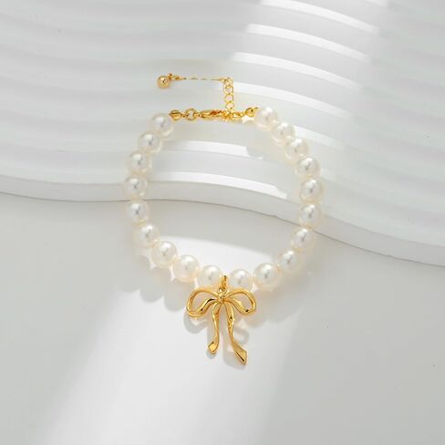 WOWORAMA Baroque Pearl Bracelets for Women Simulated Flat Shell Pearl Bracelets Dainty Irregular Gold Beads Pearl Bracelets Adjustable Size in Saudi Arabia