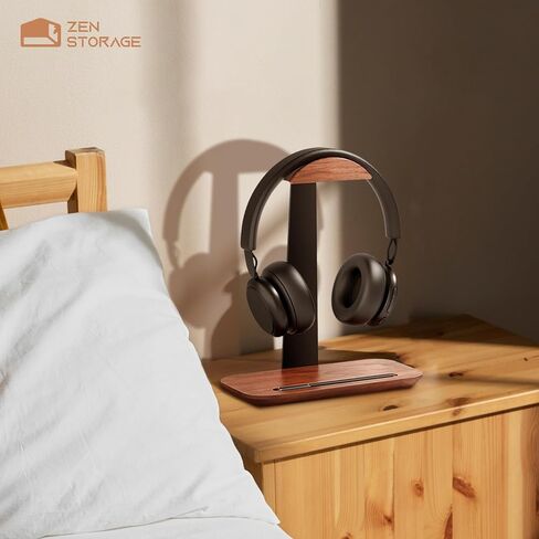 Wood Headphone Stand, Headset Stand for Desk with Phone Holder, Universal Headphone Holder with Storage Base, Headset Holder for Wireless, Bluetooth, Gaming, Audiophile, Kids Headphone, Solid Base in Saudi Arabia