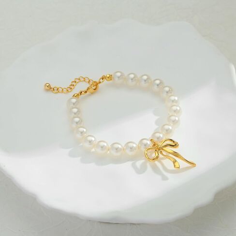 WOWORAMA Baroque Pearl Bracelets for Women Simulated Flat Shell Pearl Bracelets Dainty Irregular Gold Beads Pearl Bracelets Adjustable Size in Saudi Arabia
