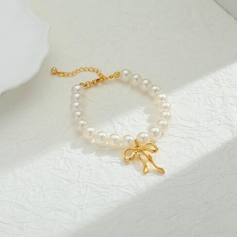 WOWORAMA Baroque Pearl Bracelets for Women Simulated Flat Shell Pearl Bracelets Dainty Irregular Gold Beads Pearl Bracelets Adjustable Size in Saudi Arabia