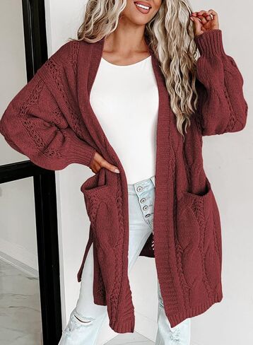 Dokotoo Long Cardigans for Ladies Open Front 2023 Lightweight Side Split Fall Knit Cute Sweaters with Pockets Trendy Clothing,Apricot Large in Kuwait