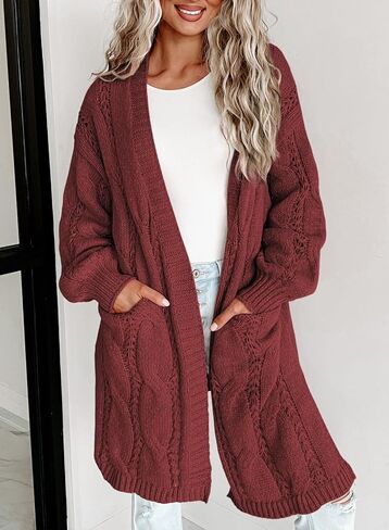 Dokotoo Long Cardigans for Ladies Open Front 2023 Lightweight Side Split Fall Knit Cute Sweaters with Pockets Trendy Clothing,Apricot Large in Kuwait