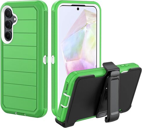 for Samsung Galaxy A35 5G Case with Belt Clip & Kickstand, Full-Body Protection Multi Layers Rugged Case with Belt Holster for Samsung Galaxy A35 5G (Green+White) in Kuwait
