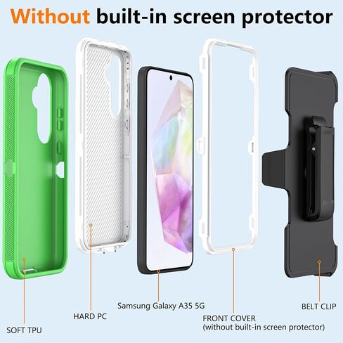 for Samsung Galaxy A35 5G Case with Belt Clip & Kickstand, Full-Body Protection Multi Layers Rugged Case with Belt Holster for Samsung Galaxy A35 5G (Green+White) in Kuwait