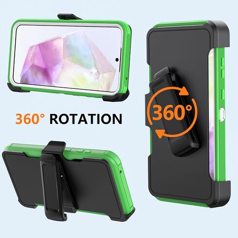 for Samsung Galaxy A35 5G Case with Belt Clip & Kickstand, Full-Body Protection Multi Layers Rugged Case with Belt Holster for Samsung Galaxy A35 5G (Green+White) in Kuwait