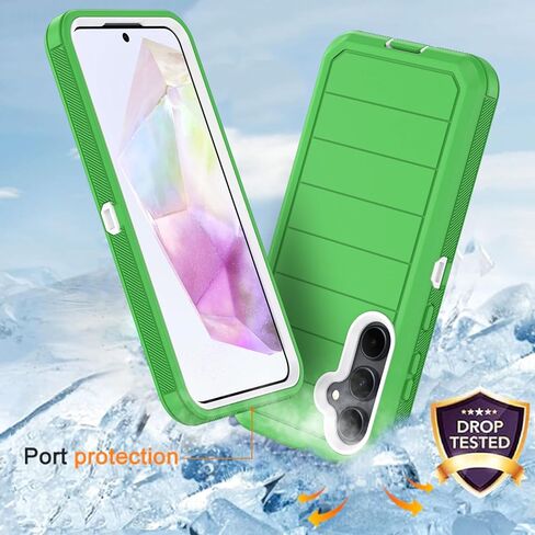 for Samsung Galaxy A35 5G Case with Belt Clip & Kickstand, Full-Body Protection Multi Layers Rugged Case with Belt Holster for Samsung Galaxy A35 5G (Green+White) in Kuwait