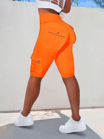 Flamingals Butt Lifting Biker Shorts for Women High Waist with Flap Pocket Workout Shorts Running Shorts Light Gray M in Saudi Arabia