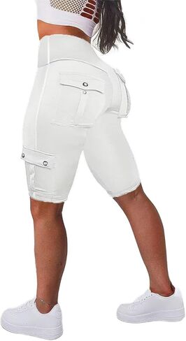 Flamingals Butt Lifting Biker Shorts for Women High Waist with Flap Pocket Workout Shorts Running Shorts Light Gray M in Saudi Arabia