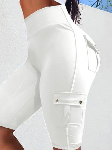 Flamingals Butt Lifting Biker Shorts for Women High Waist with Flap Pocket Workout Shorts Running Shorts Light Gray M in Saudi Arabia