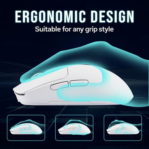 Aula SC680 Wireless Mouse, Ergonomic Gaming Mouse, with Adjustable 26000 DPI, PAW3395 Sensor, BK3633 Chipset, BT 5.0/2.4GHz/Wired Connections, 500mAh Battery for Win/Mac/PC/Laptop (White) in Saudi Arabia
