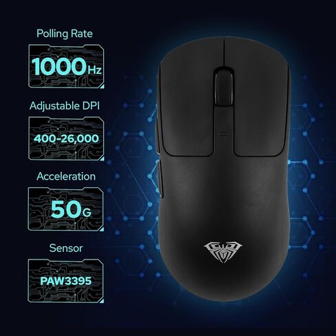 ماوس لاسلكي Aula SC680، ماوس ألعاب مريح، مع مستشعر PAW3395 قابل للتعديل، 26000 نقطة في البوصة، شريحة BK3633، توصيلات BT 5.0/2.4 جيجا هرتز/سلكية، بطارية 500 مللي أمبير في الساعة لأجهزة Win/Mac/PC/الكمبيوتر المحمول (أبيض) in Kuwait