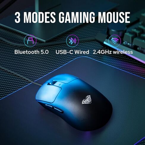 ماوس لاسلكي Aula SC680، ماوس ألعاب مريح، مع مستشعر PAW3395 قابل للتعديل، 26000 نقطة في البوصة، شريحة BK3633، توصيلات BT 5.0/2.4 جيجا هرتز/سلكية، بطارية 500 مللي أمبير في الساعة لأجهزة Win/Mac/PC/الكمبيوتر المحمول (أبيض) in Kuwait