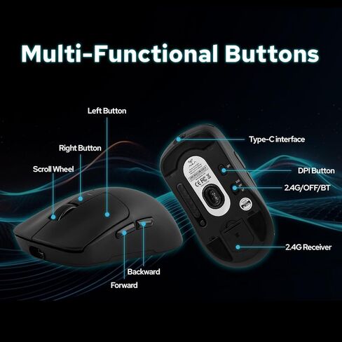 ماوس لاسلكي Aula SC680، ماوس ألعاب مريح، مع مستشعر PAW3395 قابل للتعديل، 26000 نقطة في البوصة، شريحة BK3633، توصيلات BT 5.0/2.4 جيجا هرتز/سلكية، بطارية 500 مللي أمبير في الساعة لأجهزة Win/Mac/PC/الكمبيوتر المحمول (أبيض) in Kuwait