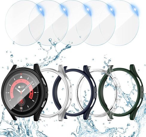 [5+5Pack] Samsung Galaxy Watch 5 2022 & Watch 4 2021 Screen Protector and Case 44mm, Kakufunny Anti-Fog Face Cover Tempered Glass Film & Hard PC Protective Bumper for Galaxy Watch 44 mm, Accessories in Saudi Arabia