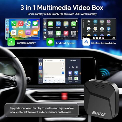 Binize Box Carplay AI Box نظام Android Ai Carplay Box متوافق مع Carplay اللاسلكي Android Auto، Magic AI Box Carplay جهاز بث الفيديو للسيارة مرآة الهاتف إلى شاشة السيارة ﻿ in Kuwait