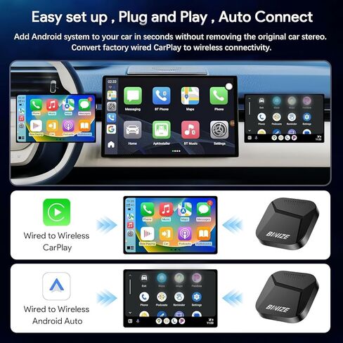 Binize Box Carplay AI Box نظام Android Ai Carplay Box متوافق مع Carplay اللاسلكي Android Auto، Magic AI Box Carplay جهاز بث الفيديو للسيارة مرآة الهاتف إلى شاشة السيارة ﻿ in Kuwait