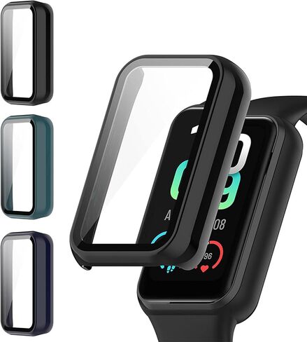 3PCS Watch Screen Protector Case Protective Face Cover with Tempered Glass Film Hard PC Bumper Compatible for Amazfit Band 7(Black+Pink+White) in Kuwait