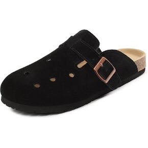 Dumalum Suede Clogs for Women Men Unisex Slip-on Potato Shoes Footbed Suede Cork Clogs and Mules House Slipers with Arch Support DIY & Breathable