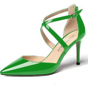 MODENCOCO Women's Cut Out Criss Cross Strap Patent Pointed Toe Stiletto High Heel Pumps Shoes 3.5 Inch