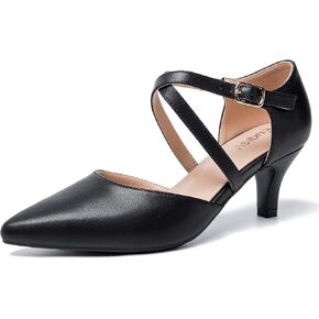Women's Low Kitten Heels Pointed Toe Pumps Cross Strap Closed Toe D'Orsay Dress Wedding Bridal Party Office Shoes