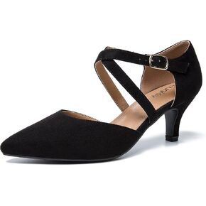 Women's Low Kitten Heels Pointed Toe Pumps Cross Strap Closed Toe D'Orsay Dress Wedding Bridal Party Office Shoes