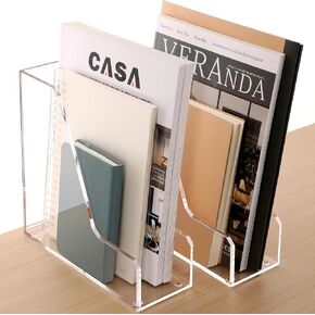 SANRUI Acrylic Magazine Holder Desk Organizer, Clear File Organizer with 3 Vertical Compartments, Magazine File Holder for Home Office, Classroom,B5 Size
