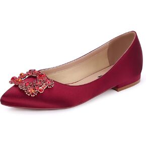 ERIJUNOR Women Comfort Flat Rhinestone Satin Wedding Shoes Pointy Toe Slip On Prom Evening Party Dress Shoes