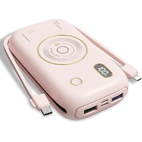 20000mAh Portable Charger with Built in Cables, 22.5W Fast Charging USB Power Bank, 5 Output Ports,Built in 2 Cables Compatible for iPhone, Samsung, Huawei, iPad, and All Smart Devices(Pink)