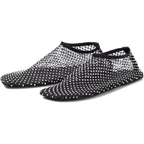 Crystal-Embellished Mesh Flats Square Toe Rhinestone Ballet Flat Slip On Ballerina Shoes Comfort Casual Glitter Flat Shoe for Woman