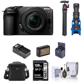 Nikon Z 30 DX-Format Mirrorless Camera with 16-50mm Lens, Bundle with 128GB Memory Card, Bag, Microphone, Mini Tripod, Battery, Charger, 46mm UV, CPL and ND Filters, Cleaning Kit