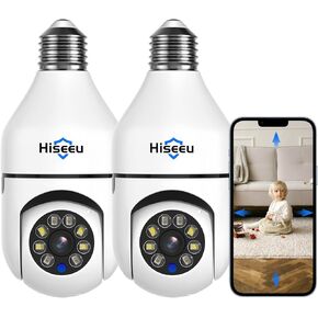 Hiseeu Light Bulb Security Cameras Wireless Indoor, 5G&2.4G WiFi Bulb Security Cameras for Home, Full-Color Night Vision, Siren Alarm, 2-Way-Audio, 24/7 Recording Bulb Camera Work with Alexa (2 Pack)
