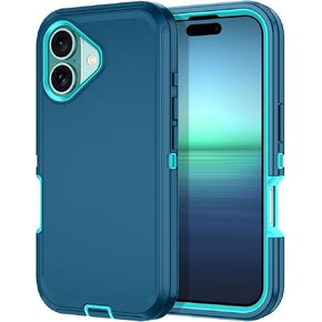 for iPhone 16e Case Shockproof Dust/Drop Proof 3-Layer Full Body Protection [Without Screen Protector] Rugged Heavy Duty Cover Case for Apple iPhone 16e 6.1" 2025,Turquoise
