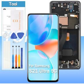 Screen Replacement for Samsung Galaxy S21 Ultra 5G (OLED) LCD Display SM-G998u G998a G998w 6.8" LCD Touch Digitizer Assembly Sliver with Frame