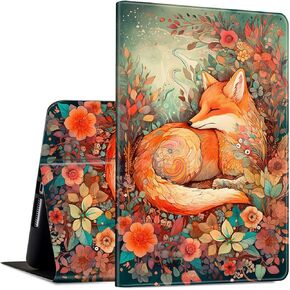 Case for 7" All-New Kindle Paperwhite (12th Generation, 2024) and Kindle Colorsoft Signature Edition Slim Lightweight PU Leather Adjustable Smart Shell Cover with Auto Wake/Sleep, Cute Fox Flowers