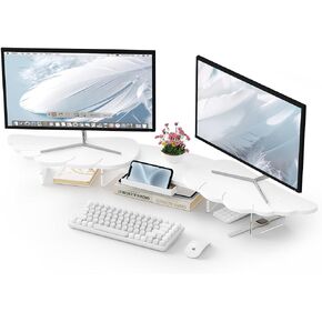 Dual Monitor Stand Riser,Wing-Shaped Sturdy Desktop Computer Wood Stand for 2 Monitors Cute Monitor Riser for Laptop, PC, Computer,Pink