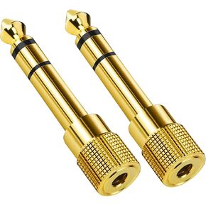 6.35 mm (1/4 inch) Male Head to 3.5 mm (1/8 inch) Female Head Stereo Audio Jack Adapter for Auxiliary Microphones, Guitars, Digital Piano amplifiers, Headphones, 2-Piece Pack