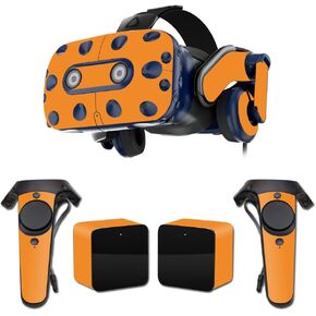 غلاف MightySkins متوافق مع سماعة HTC Vive Pro VR - برتقالي صلب | غطاء ملتف واقٍ ومتين وفريد ​​من نوعه من الفينيل | سهل التطبيق والإزالة وتغيير الأنماط | صنع في الولايات المتحدة الأمريكية