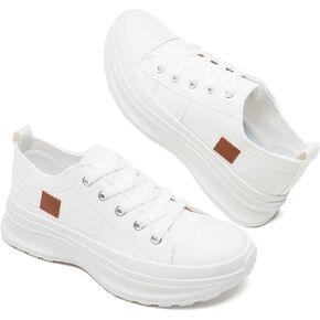 BENPAO Womens White Platform Sneakers Canvas Platform Shoes for Women Black Casual Tennis Shoes Comfortable Walking Shoes for Women