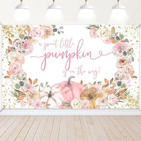 Pumpkin Baby Shower Backdrop for Girl Pink Floral Fall Baby Shower Decorations Little Pumpkin is on The Way Background Baby Girl Shower Banner Photo Booth Props