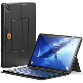 INFILAND Keyboard Case for Samsung Galaxy Tab A9+/A9 Plus, Slim and Portable Folder Style Detachable Wireless Keyboard Cover with 7-Color Backlight for Tab A9+ 11 inch 2023, Black