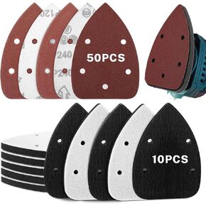 60 Pcs Detail Sanding Pad Include 10 Pcs Detail Foam Sanding Pad and 50 Pcs Assorted Mouse Detail Sander Sandpaper 40 80 120 180 240 Grits for Detail Sanding